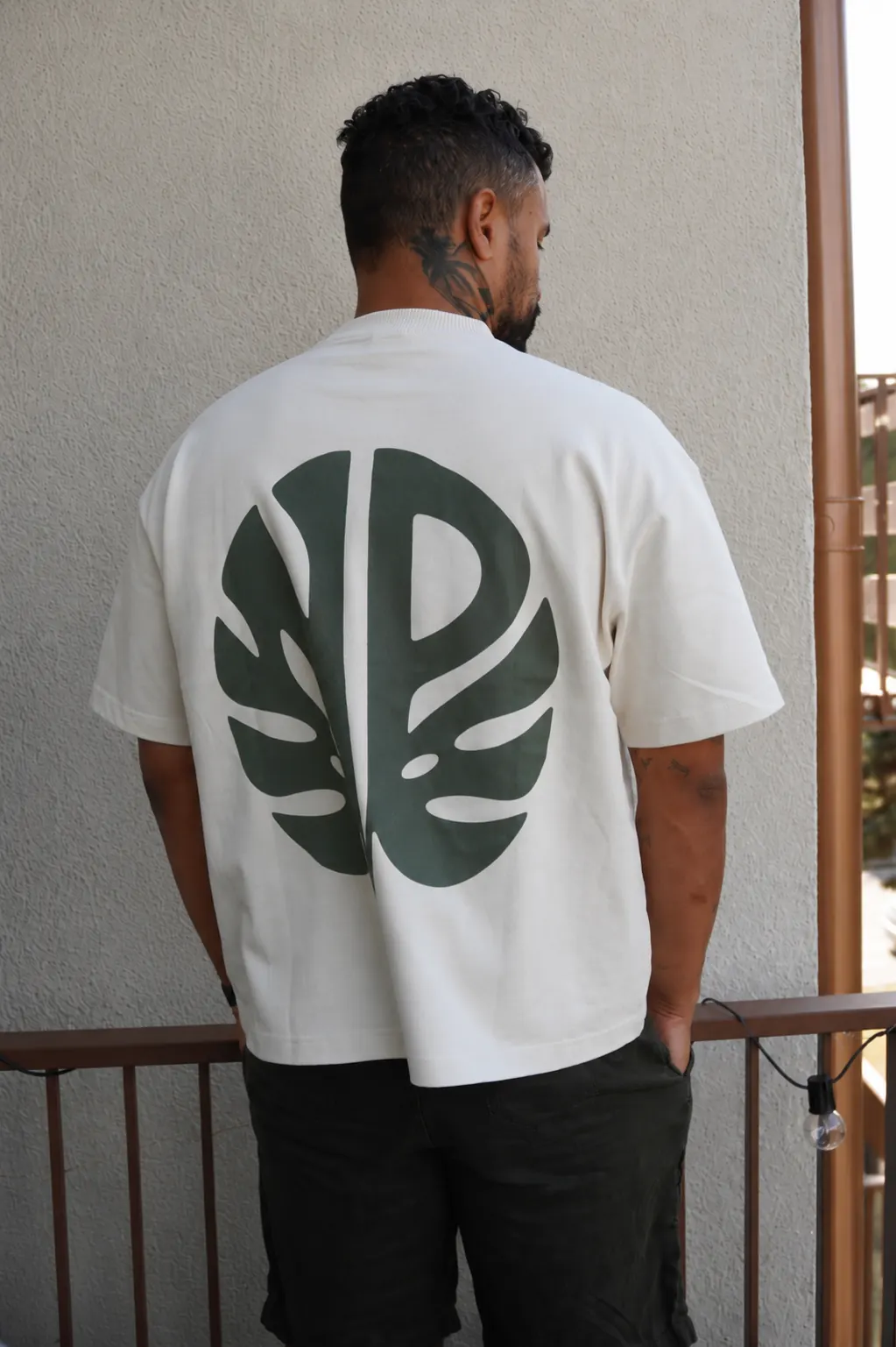 Natural Progression cream T-shirt with large leaf back print
